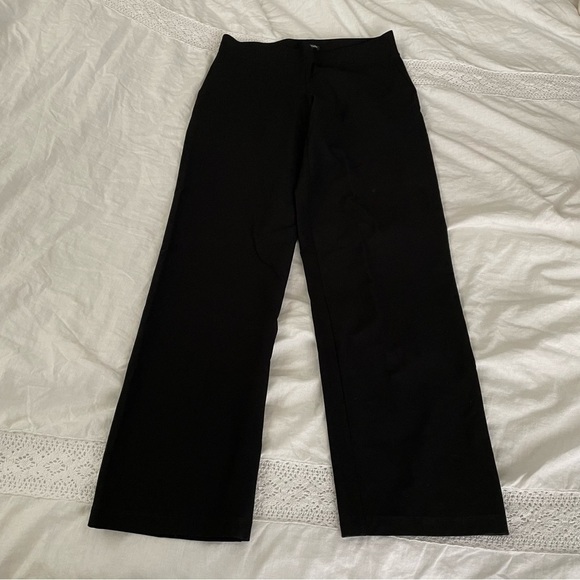 Eileen Fisher MEDIUM Linen Pants Black Stretch waist pullon - Picture 1 of 6